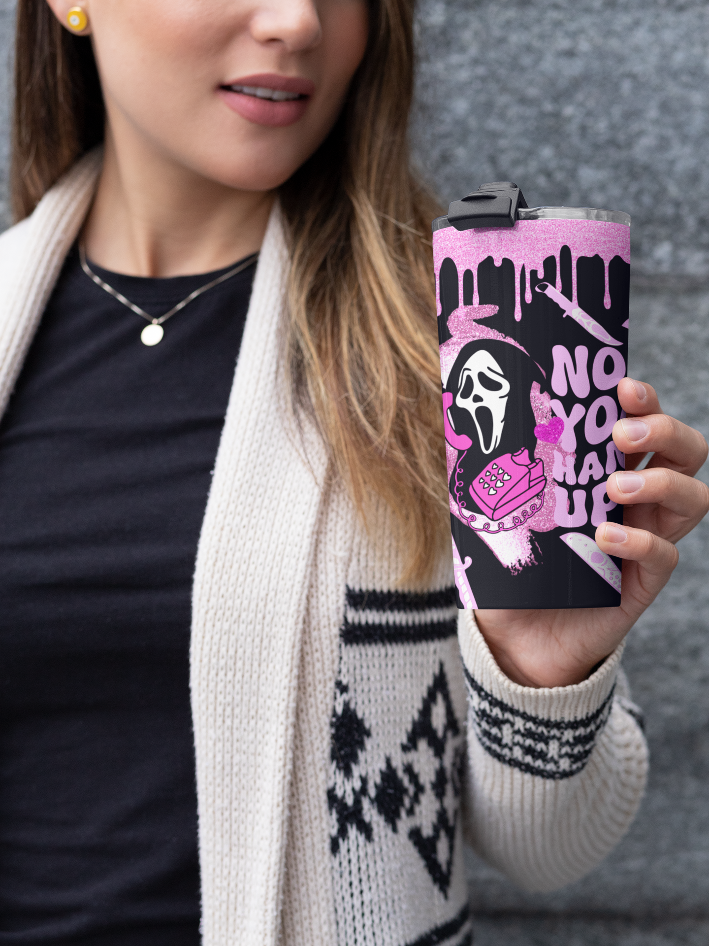 Halloween No You Hang Up Sublimation Tumbler Wrap. Scary Funny Movie. Instant Seamless PNG Download