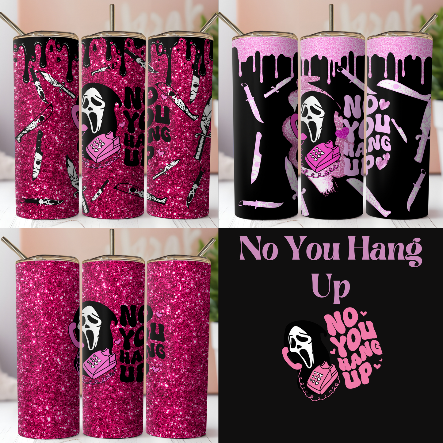 Halloween No You Hang Up Sublimation Tumbler Wrap. Scary Funny Movie. Instant Seamless PNG Download