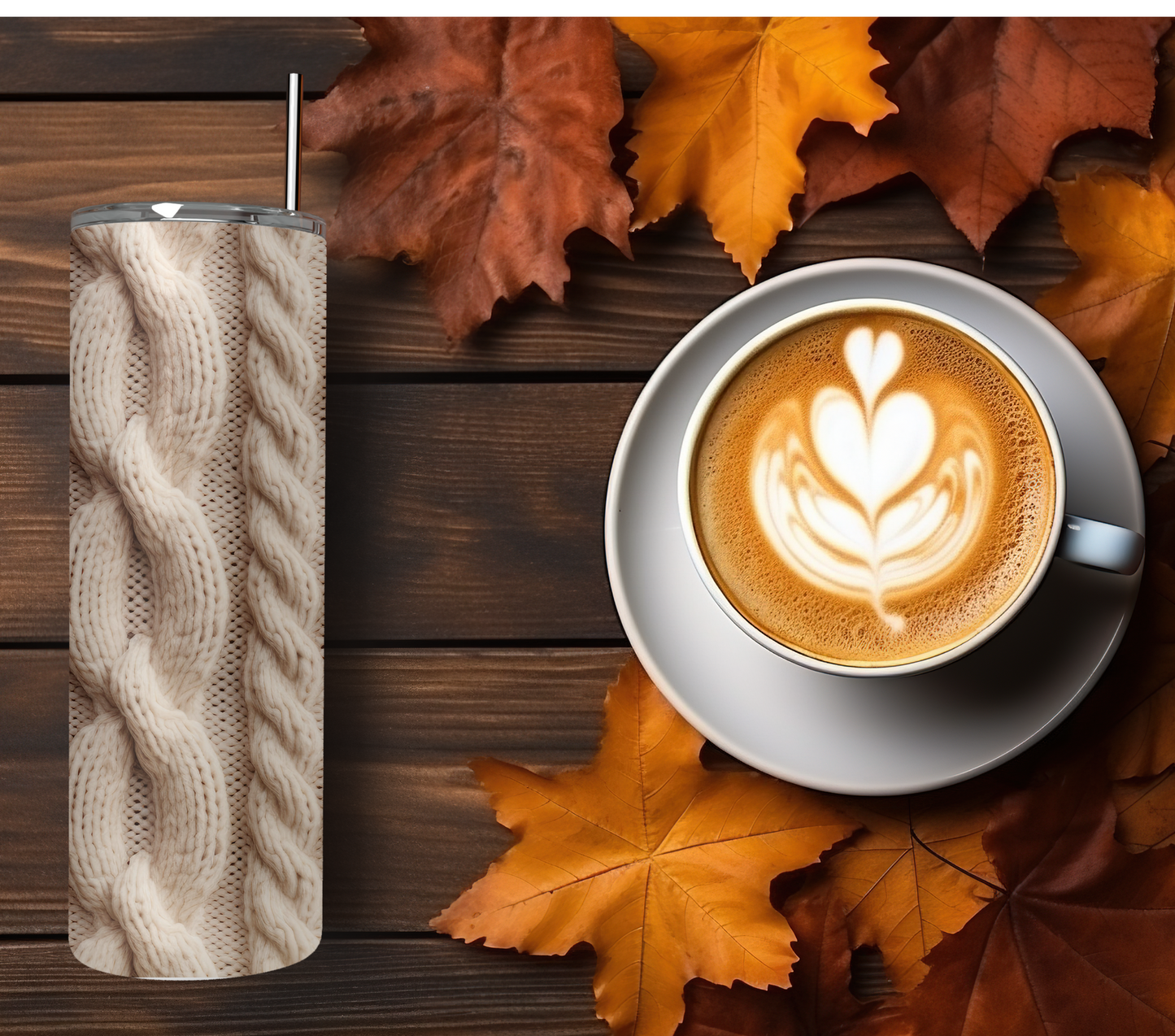 2 Cable Knit Texture Sublimation Tumbler Wrap With Quote, Just a Girl Who Loves Fall, And Plain.Atumn