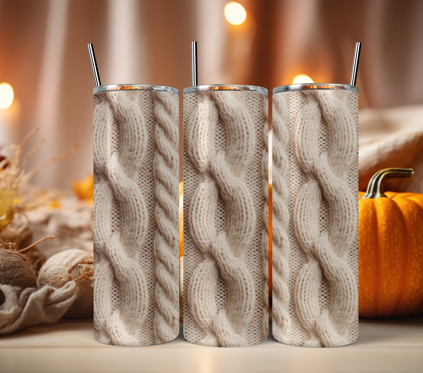 2 Cable Knit Texture Sublimation Tumbler Wrap With Quote, Just a Girl Who Loves Fall, And Plain.Atumn