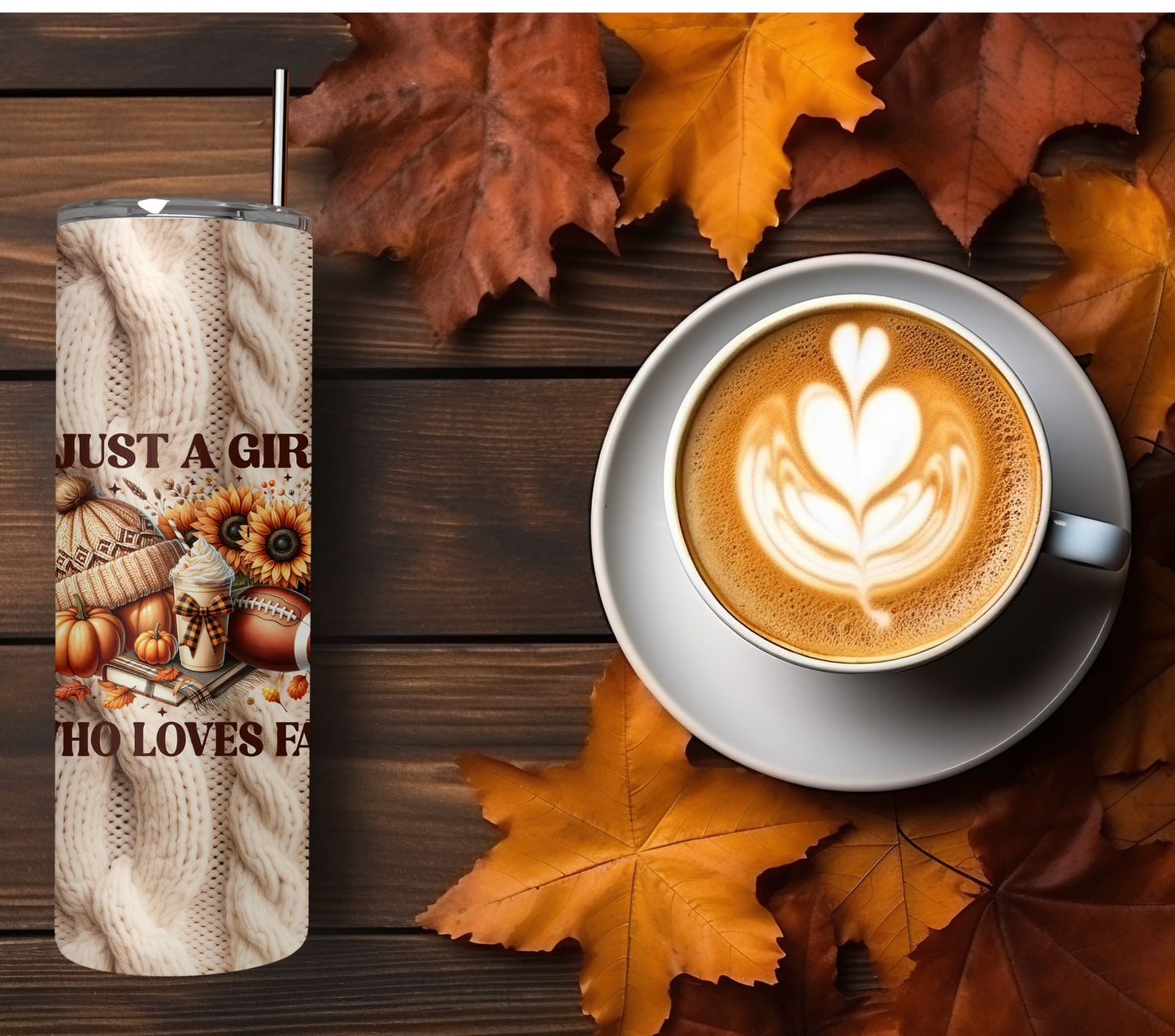 2 Cable Knit Texture Sublimation Tumbler Wrap With Quote, Just a Girl Who Loves Fall, And Plain.Atumn