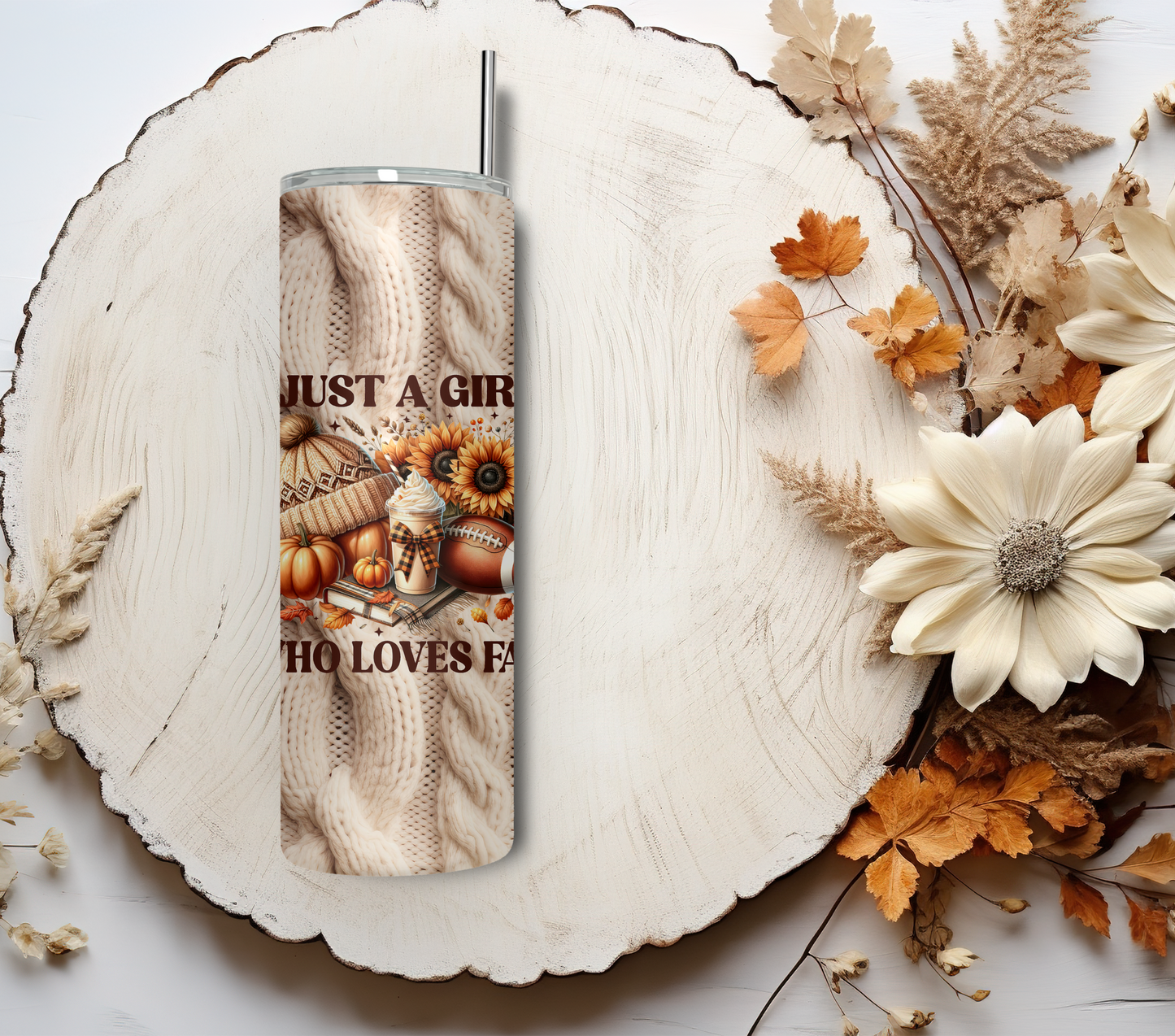 2 Cable Knit Texture Sublimation Tumbler Wrap With Quote, Just a Girl Who Loves Fall, And Plain.Atumn