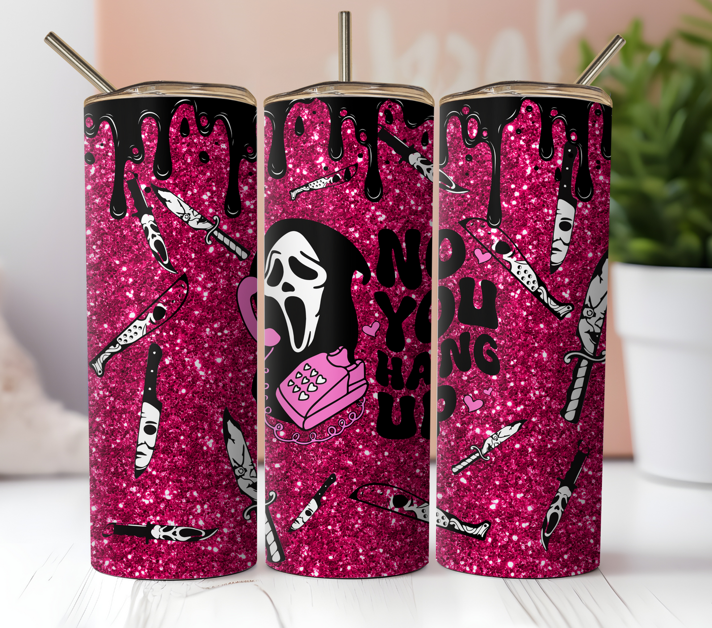 Halloween No You Hang Up Sublimation Tumbler Wrap. Scary Funny Movie. Instant Seamless PNG Download