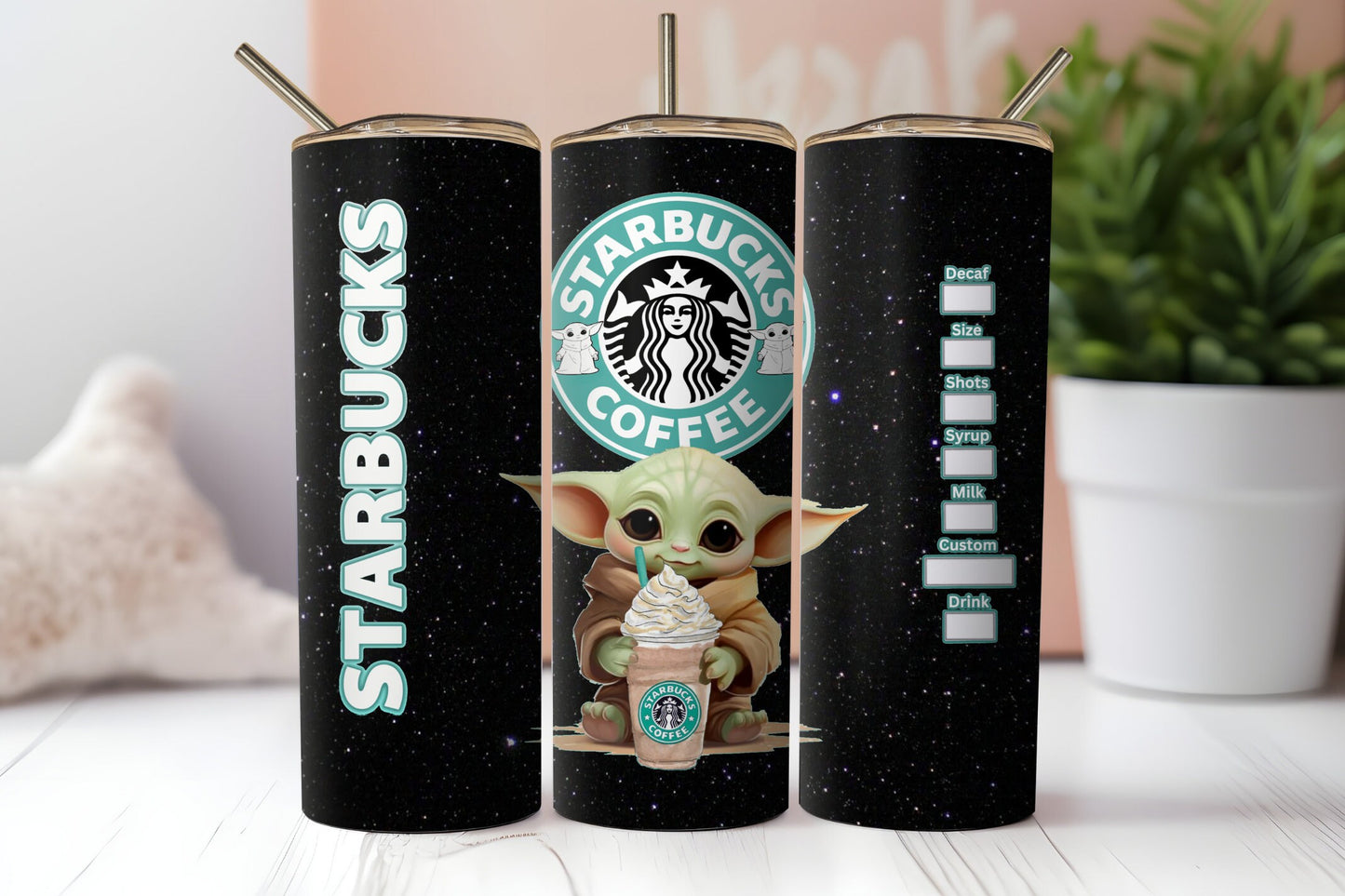 2 Cute Iconic Coffee Inspired Seamless Sublimation Digital Design Wrap. Black and Gradient Green