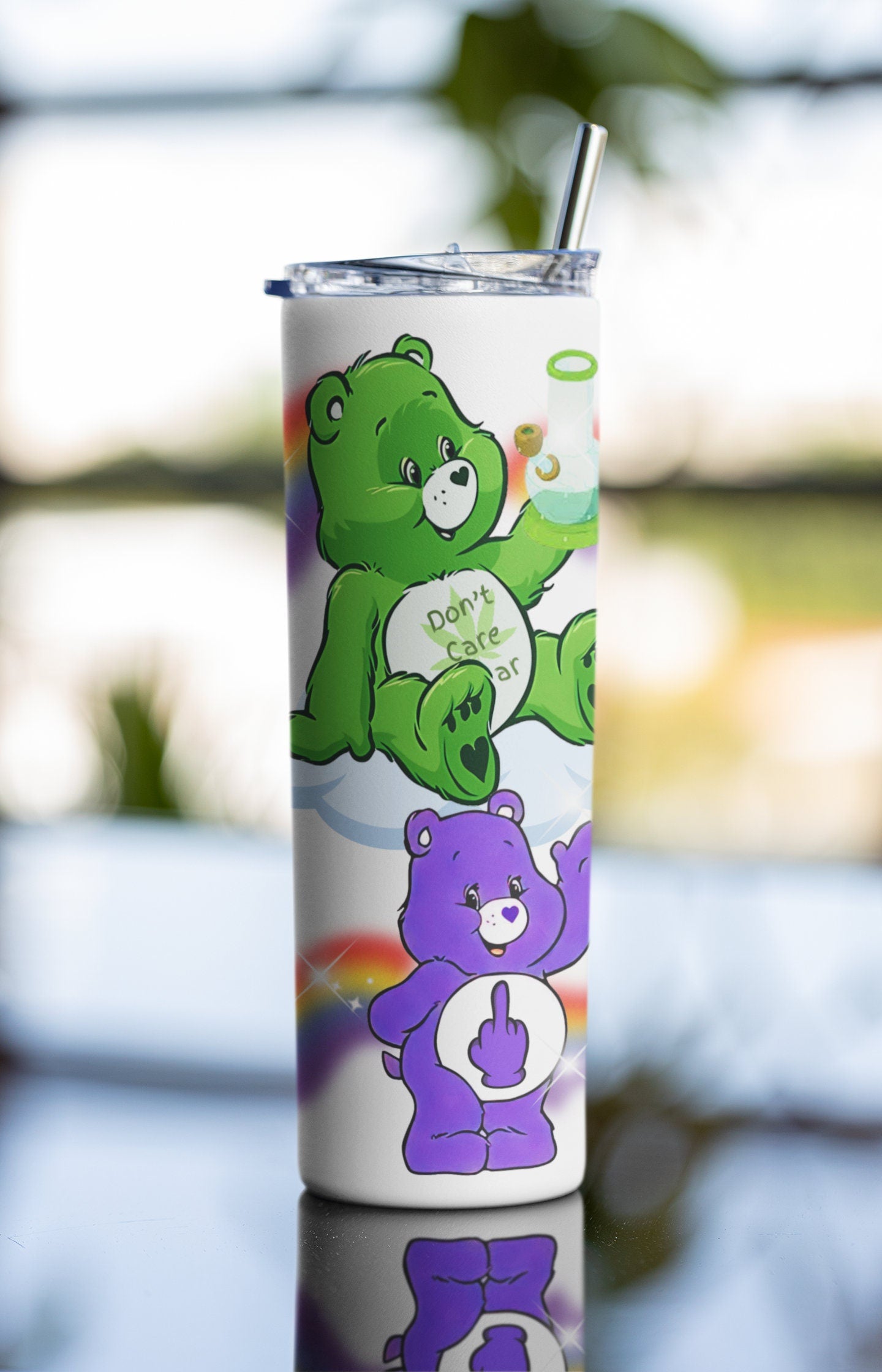 Adult Swear Bears Sublimation Tumbler Wrap. Funny Sarcastic Humorous Cartoon Bears Swearing On Clouds and Rainbows. 3 Instant Downloads