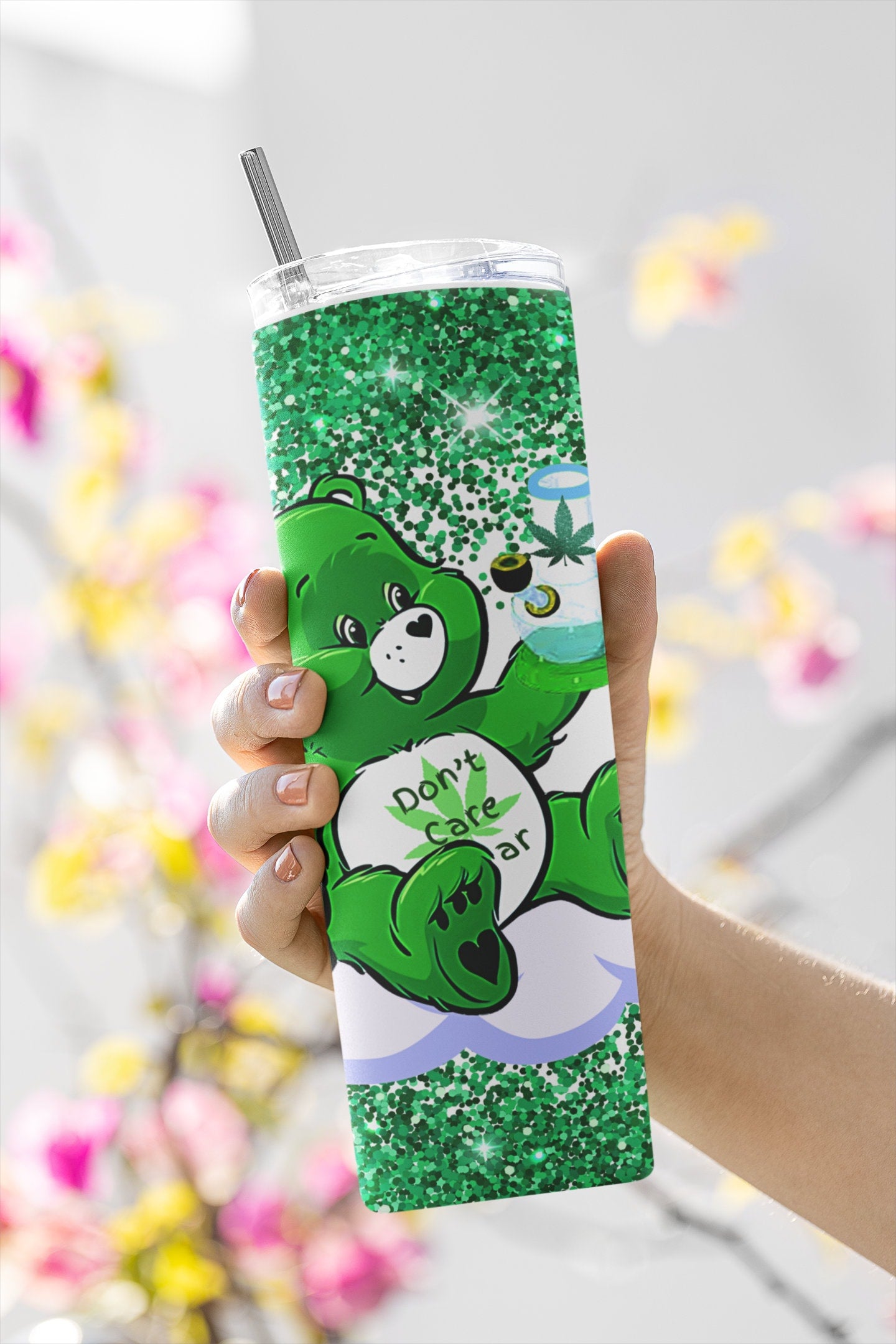 Dont Swear Bear. Seamless Sublimation Tumbler Wrap. Funny Sarcastic Humorous Cartoon Bears On Clouds and Glitter 2 Instant Downloads