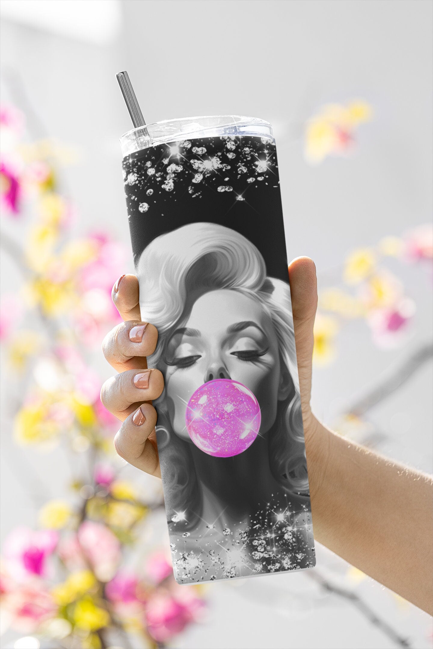 Marylin Monroe Blowing Bubble Gum With Inspirational Quote Well Behaved Women . 3 Sublimation Digital Design Wrap Files. Glitter and Sparkle