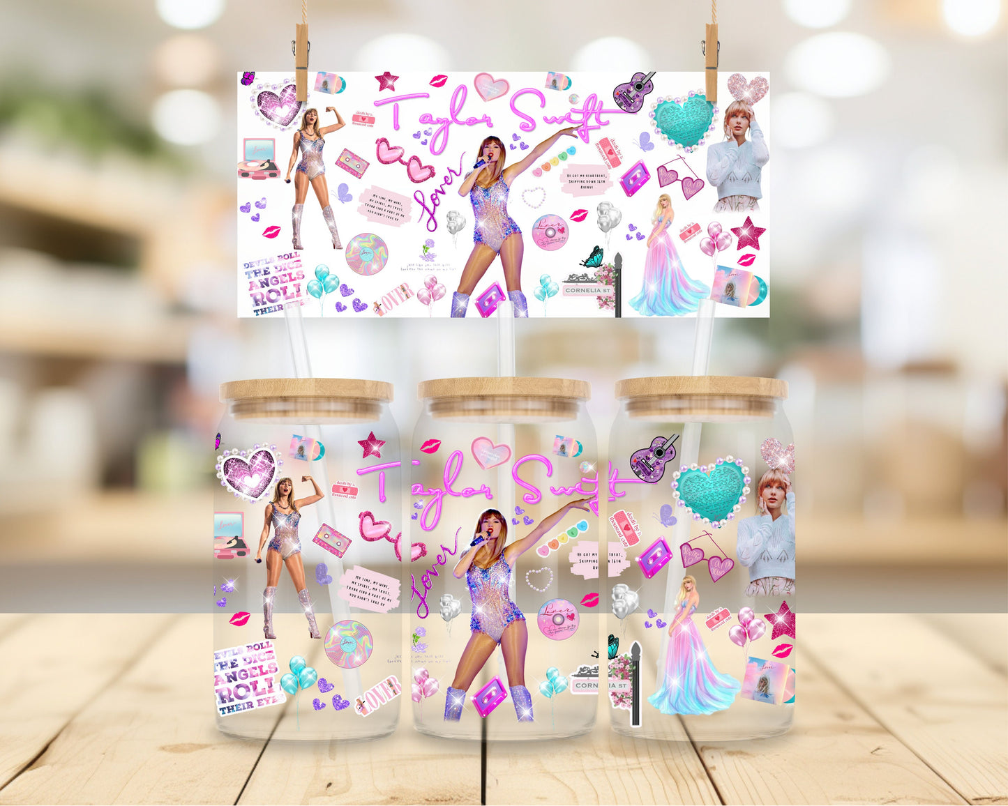 Popular Singer 16oz Libbey Glass Wrap, Can. PNG and SVG Instant Digital Download High Resolution Files. Pink Lover Collage and Lyrics