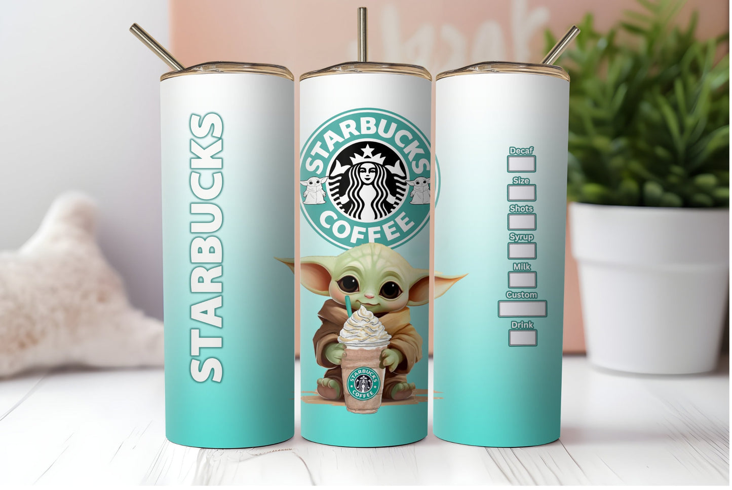 2 Cute Iconic Coffee Inspired Seamless Sublimation Digital Design Wrap. Black and Gradient Green