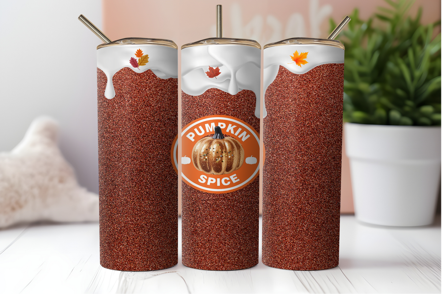 Pumpkin Spice Life, Fall, Autumn Sublimation Tumbler Wrap With Vanilla Drip Pumpkin and Leaves. Seamless Digital Downlaod