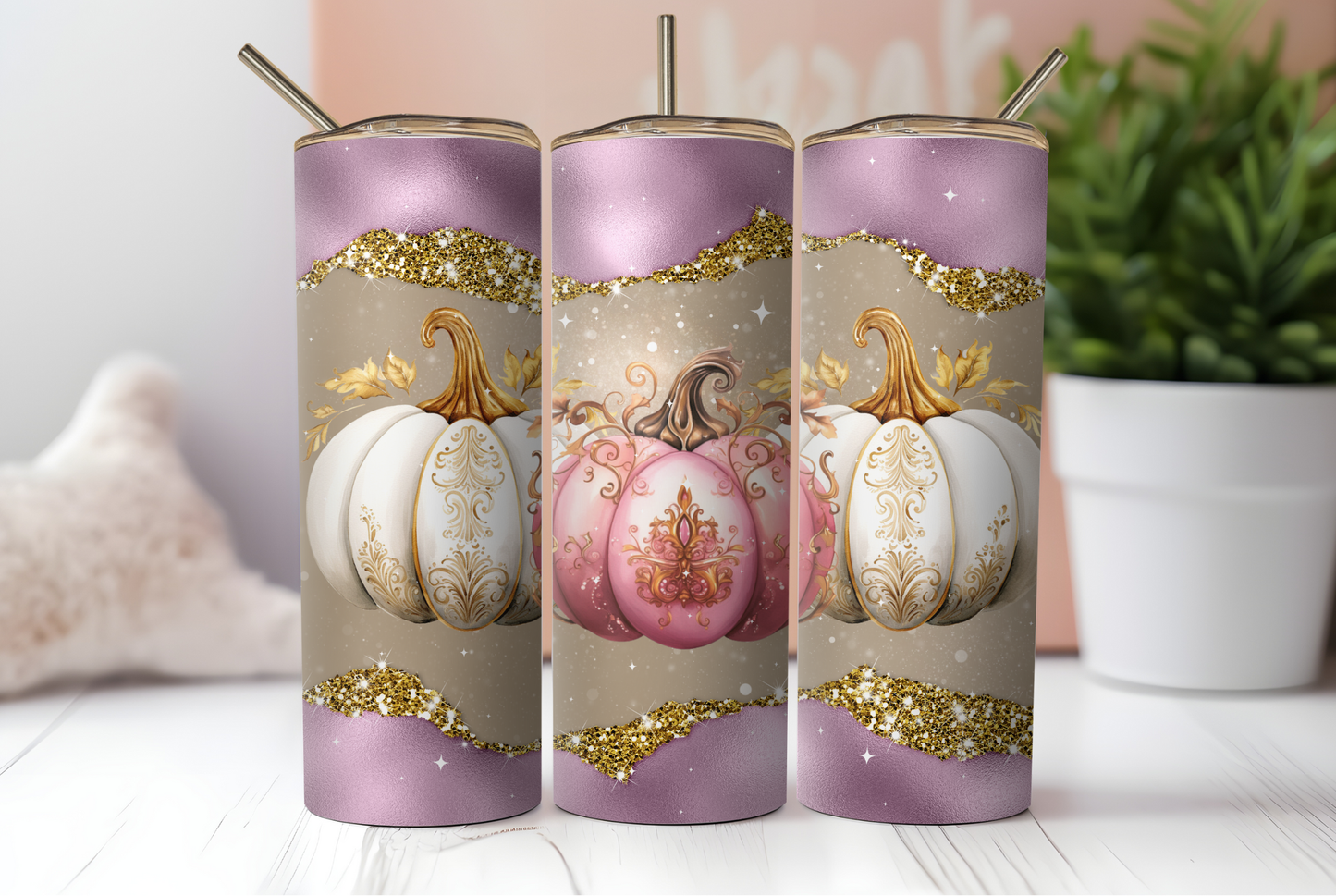 3 Majical Glitter Pumpkins. Fall, Autumn Sublimation Tumbler Wraps. Seamless Instant Downlaods
