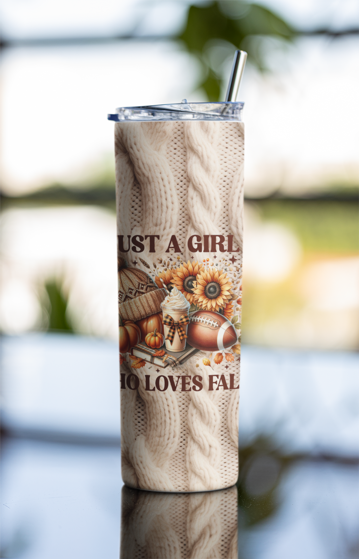 2 Cable Knit Texture Sublimation Tumbler Wrap With Quote, Just a Girl Who Loves Fall, And Plain.Atumn