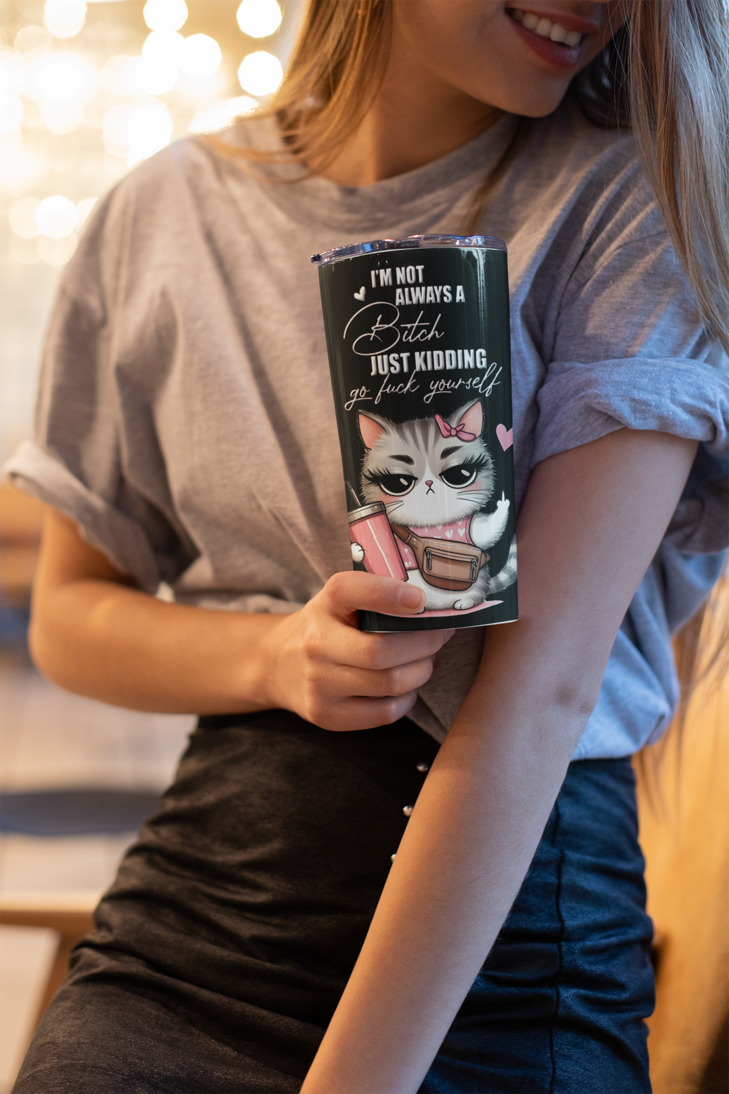 3 Funny Sarcastic Sublimation Tumbler Wraps. Cartoon Cat With Quote..."Im Not Always A Bitch, Just kidding, Go Fuck Yourself."