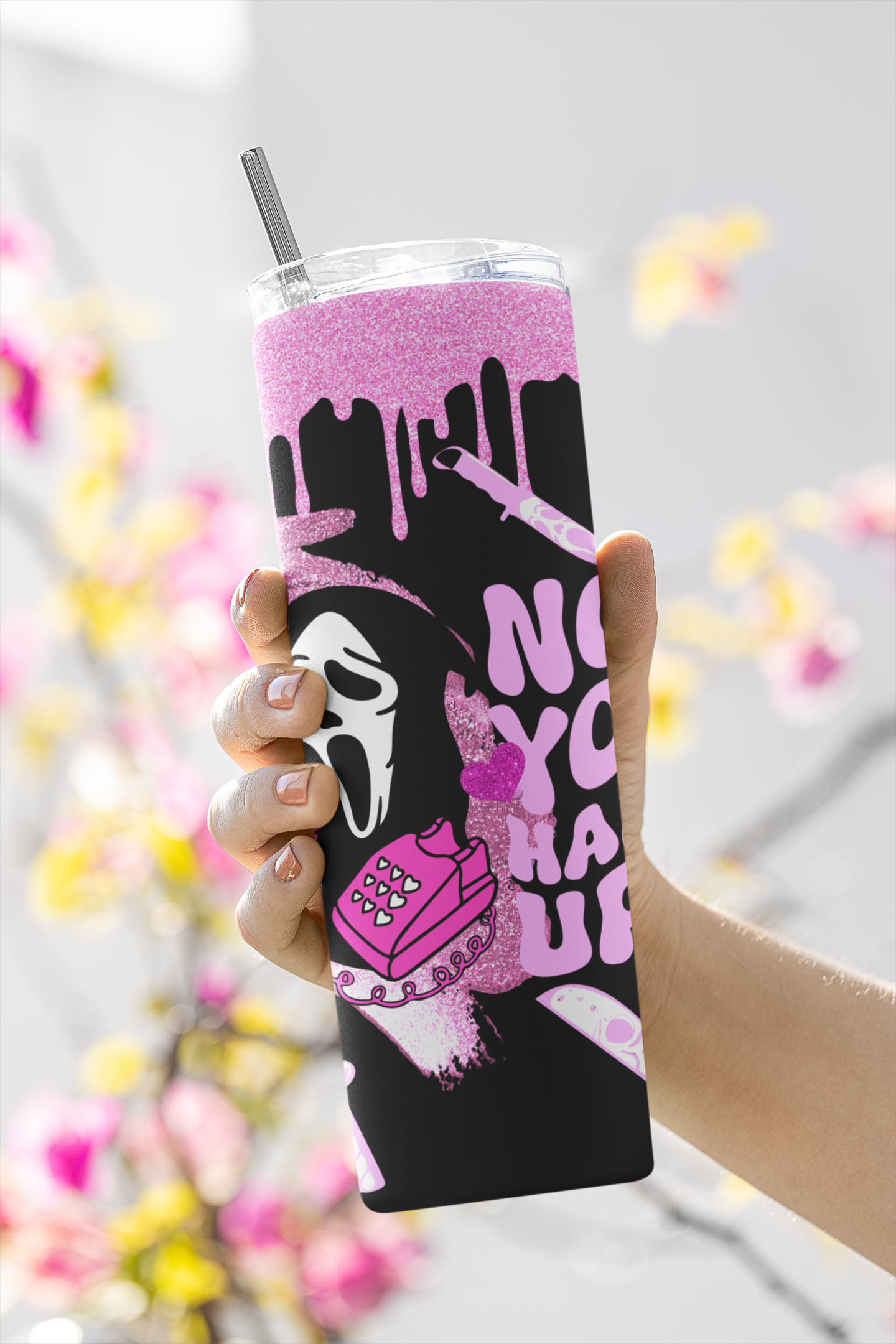 Halloween No You Hang Up Sublimation Tumbler Wrap. Scary Funny Movie. Instant Seamless PNG Download