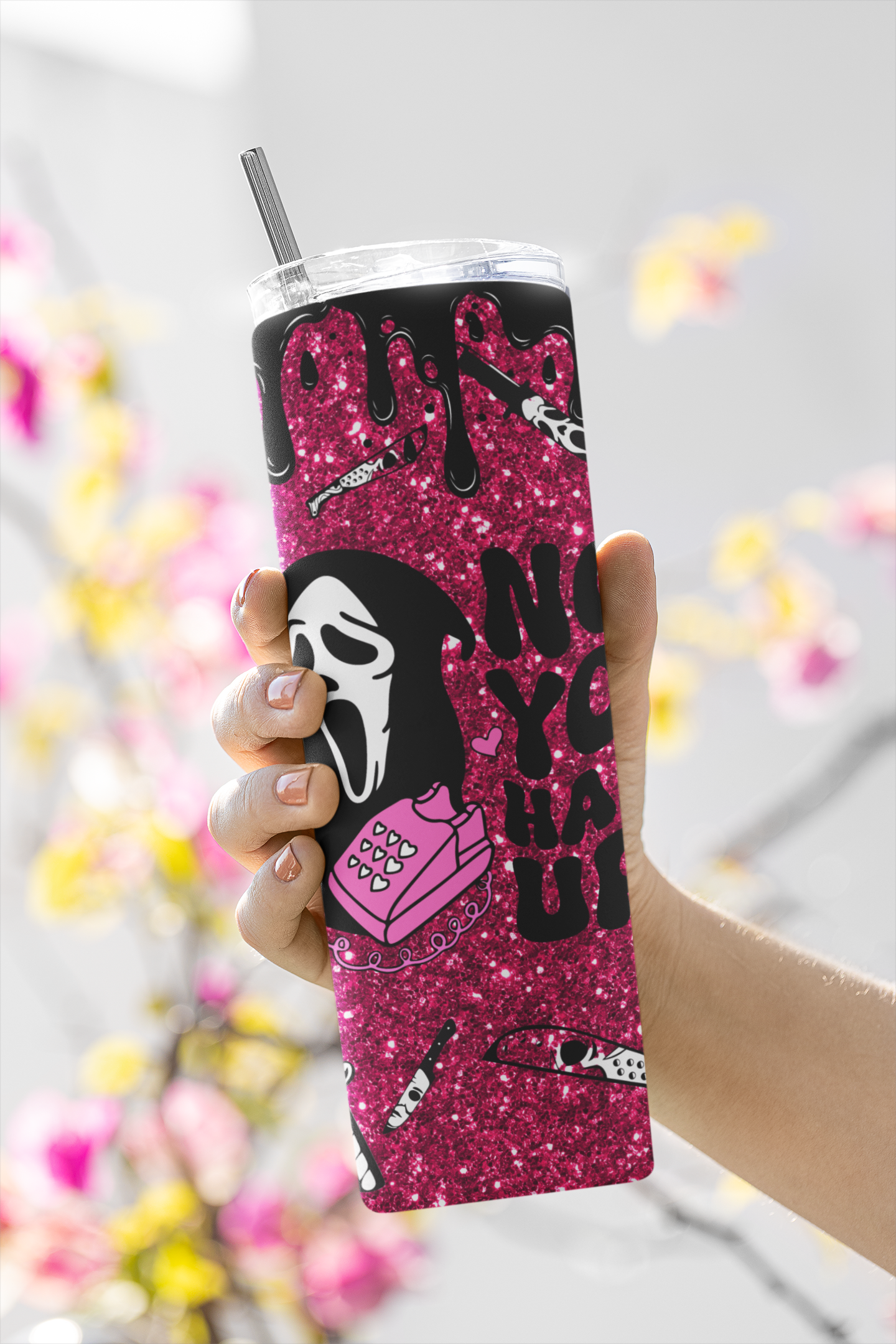 Halloween No You Hang Up Sublimation Tumbler Wrap. Scary Funny Movie. Instant Seamless PNG Download