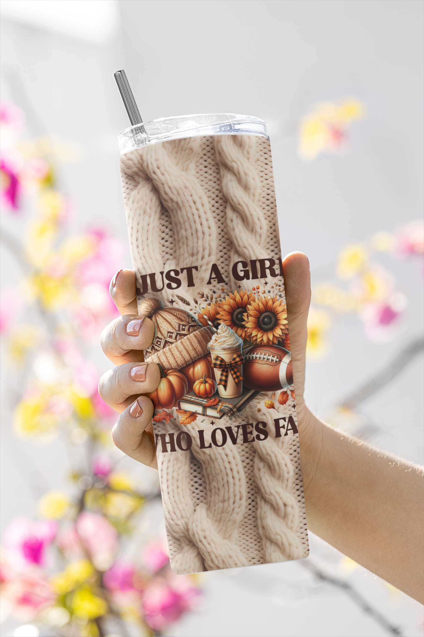 2 Cable Knit Texture Sublimation Tumbler Wrap With Quote, Just a Girl Who Loves Fall, And Plain.Atumn