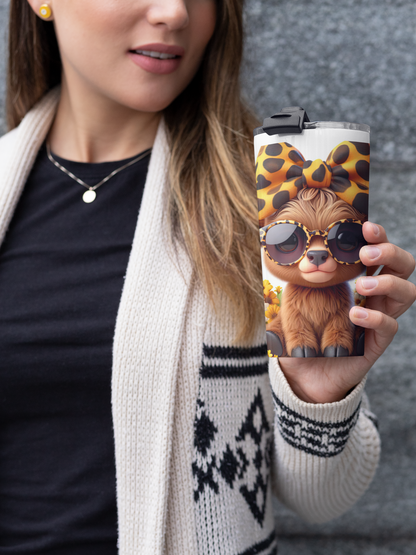 Baby Highland Cow Cartoon With Sunflowers and Bees Sublimation Tumbler Wrap. High Quality Instant Digital Download