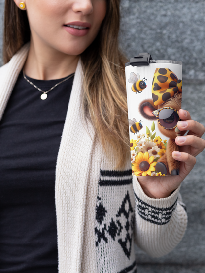 Baby Highland Cow Cartoon With Sunflowers and Bees Sublimation Tumbler Wrap. High Quality Instant Digital Download