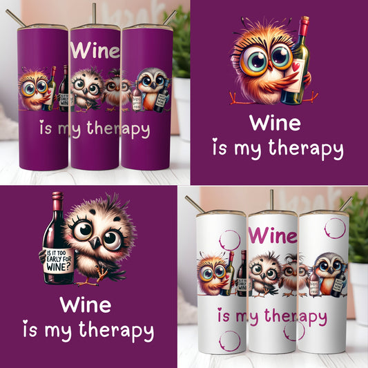 Crazy Cute Birds and Wine, Alcohol.  Funny Wine Quotes. Wine Is My Therapy. 2 Seamless Sublimation Wrap Digital Files