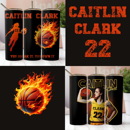 Caitlin Clark Sublimation Tumbler Wrap. Basket Ball Player. 3 Seamless Instant Downloads. 2 Tumbler Wraps and One Transparent Jersey Print