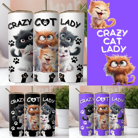 Crazy Cat Lady Sublimation Digital Design Wraps And POD. 4 Cat Lovers Seamless Files Including Transparent Background To Use On Tshirt etc.