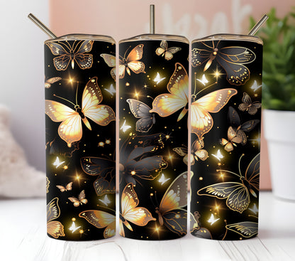 Illuminated Collage Of Butterflies And Stained Glass Dragonfly Images.  3 Seamless Sublimation Digital Download Files. Gold, Pink Purple.