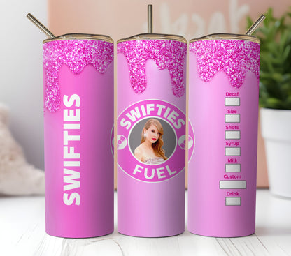 Popular Singer and Iconic Coffee Shop Seamless Sublimation Tumbler Wrap.Iconic Coffee Cup With Glitter. Pop Country Singer.2 Pink Files, One With Less Glitter