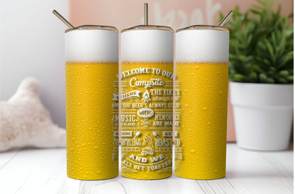 3 Campsite Rules Seamless Sublimation Tumbler Wraps.  Northern Lights, Wood And Beer Designs With Quote. For Summer and Spring