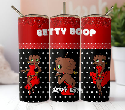 Black and White Betty Boop SublimationTumbler Wrap.Like Marily Monroe In Red Dress.Red Glitter Drip. Red And Black Polka Dots.Seamless