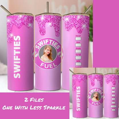 Popular Singer and Iconic Coffee Shop Seamless Sublimation Tumbler Wrap.Iconic Coffee Cup With Glitter. Pop Country Singer.2 Pink Files, One With Less Glitter