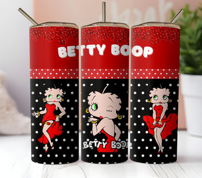 Black and White Betty Boop SublimationTumbler Wrap.Like Marily Monroe In Red Dress.Red Glitter Drip. Red And Black Polka Dots.Seamless