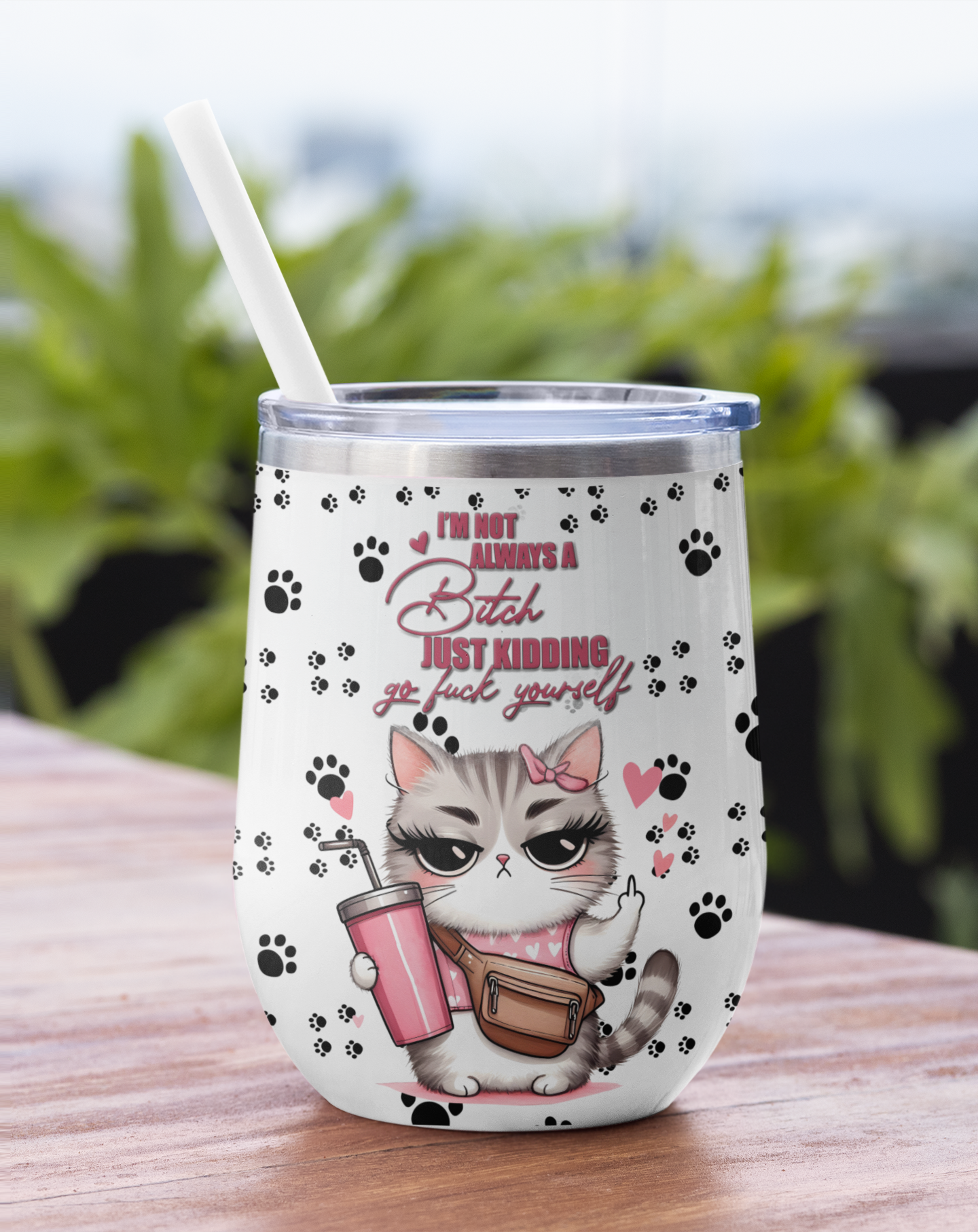 3 Funny Sarcastic Sublimation Tumbler Wraps.  Cartoon Cat With Quote..."Im Not Always A Bitch, Just kidding, Go Fuck Yourself."