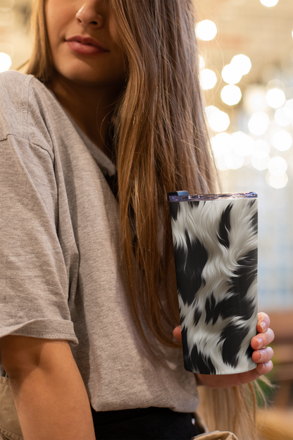 3D Cow Fur, Hide Print Sublimation Tumbler Wrap. Straight and Tapered Black and White Life Likel Looking Print