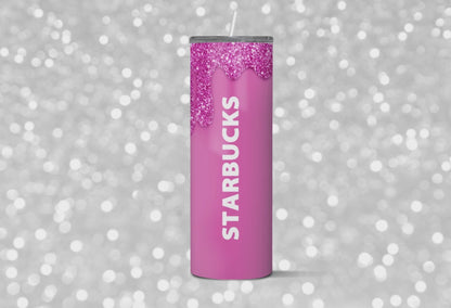 Teacher Star Tumbler. Iconic Coffee Inspired Sublimation Digital Design Wrap. Teacher Fuel.  Pink With Glitter Drip