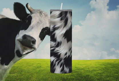 3D Cow Fur, Hide Print Sublimation Tumbler Wrap. Straight and Tapered Black and White Life Likel Looking Print