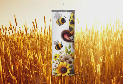 Baby Highland Cow Cartoon With Sunflowers and Bees Sublimation Tumbler Wrap. High Quality Instant Digital Download